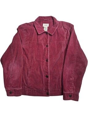 L.L.Bean Women's L Corduroy Jacket Barn Coat Burgundy Flannel Lined